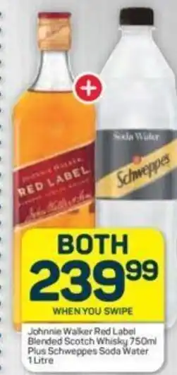 Pick n Pay Johnnie Walker Red Label Blended Scotch Whisky 750 ml Plus Schweppes Soda Water 1 Litre offer