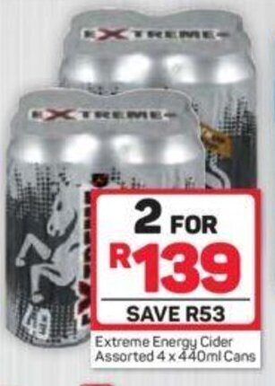 Pick n Pay Extreme Energy Cider Assorted 4 x 440 ml cans offer