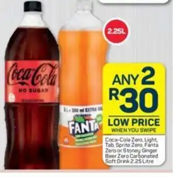 Pick n Pay Coca-Cola Zero, Light, Tab, Sprite Zero, Fanta Zero or Stoney Ginger Beer Zero Carbonated Soft Drink 2.25 Litre offer