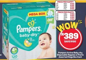 Pick n Pay Pampers Active Baby-Dry Disposable Nappies or Pants Assorted Mega Box each offer