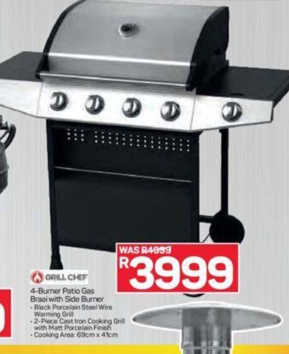Grill Chef 4Burner Patio Gas Braai with Side Burner offer at Pick n Pay