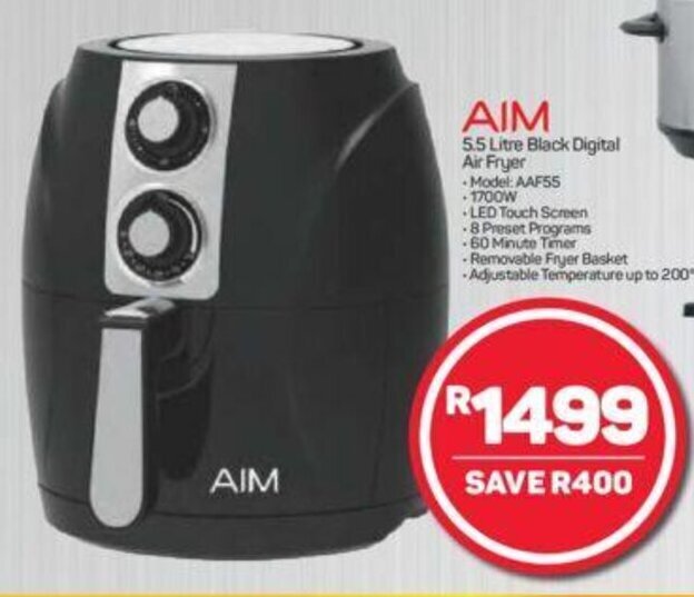 AIM 5.5 Litre Black Digital Air Fryer offer at Pick n Pay
