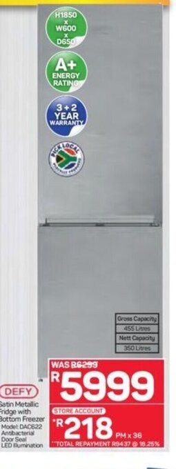 Pick n Pay Defy - Satin Metallic Fridge with Bottom Freezer offer