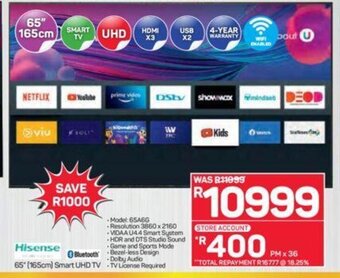 Pick n Pay Hisense - 65" (165cm) Smart UHD TV offer
