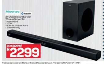 Pick n Pay Hisense - 2.1 Channel Soundbar with Wireless Subwoofer offer