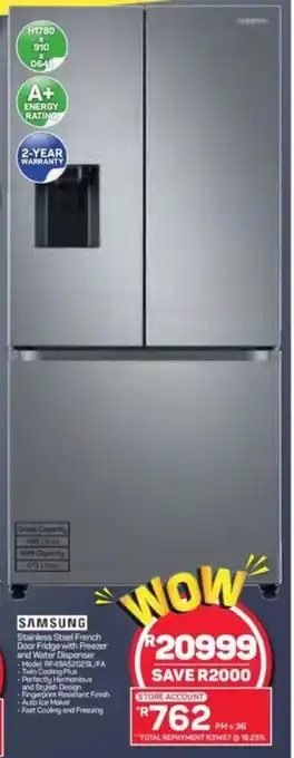 Pick n Pay Samsung - Stainless Steel French Door Fridge with Freezer and Water Dispenser offer