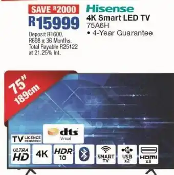 OK Furniture Hisense 4k smart led tv 75a6h offer