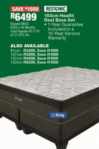 OK Furniture 183 cm healrh rest base set offer