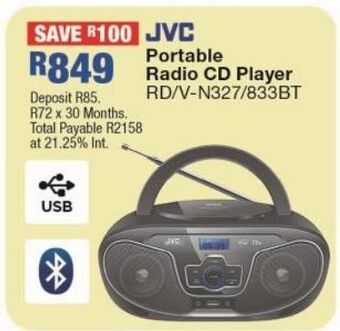 Jvc portable radio cd player rd/v-n327/833bt