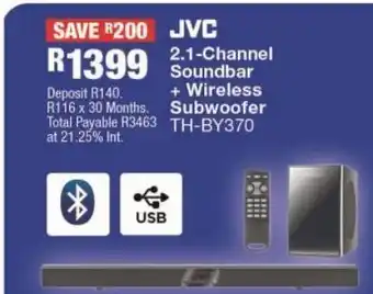 OK Furniture Jvc 2.1 channel soundbar + wireless subwoofer th-by370 offer