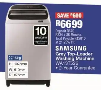OK Furniture Samsung grey top loader washing machine wa13t526 offer