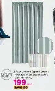 Game Always Home 2 Pack Unlined Taped Curtains-Each offer