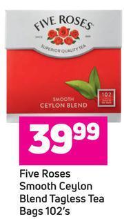 Game Five Roses Smooth Ceylon Blend Tagless Tea Bags-102's Pack offer