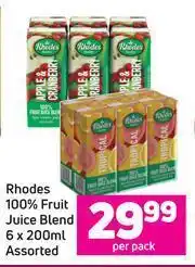 Game Rhodes 100% Fruit Juice Blend Assorted-6 x 200ml Per Pack offer