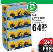 Softi 2 Ply Facial Tissues 4 x 200 Pack-Per Pack