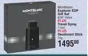 Dis-Chem Montblanc Explorer EDP Gift Set EDP 100ml Plus Travel Spray 7.5ml Plus Deodorant Stick 70g offer