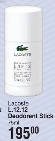 Dis-Chem Lacoste L.12.12 Deodorant Stick-75ml offer