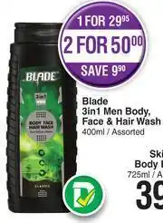 Dis-Chem Blade 3 In 1 Men Body, Face & Hair Wash Assorted-400ml offer