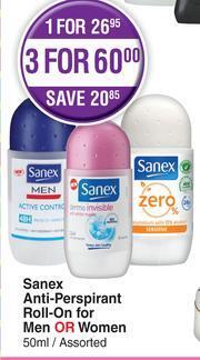 Dis-Chem Sanex Anti-Perspirant Roll On For Men Or Women Assorted-50ml Each offer