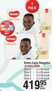 Dis-Chem Huggies Extra Care Nappies Jumbo Bale-Per 2's Pack offer