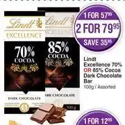 Dis-Chem Lindt Excellence 70% OR 85% Cocoa Dark Chocolate Bar-100g Each offer