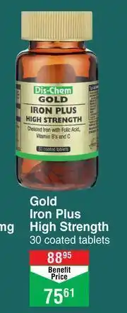 Dis-Chem Gold Iron Plus High Strength-30 Coated Tablets offer