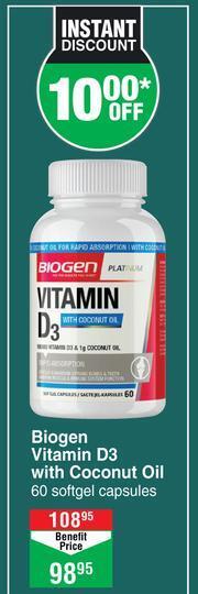 Dis-Chem Biogen Vitamin D3 With Coconut Oil 60 Softgel Capsules offer