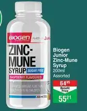 Dis-Chem Biogen Junior Zinc Mune Syrup Assorted-200ml offer