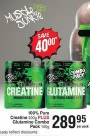 Dis-Chem Muscle Junkie 100% Pure Creatine 200g Plus Glutamine Combo Pack 150g-Per Pack offer