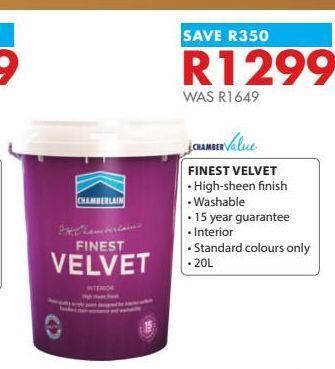 Chamberlain Finest velvet offer