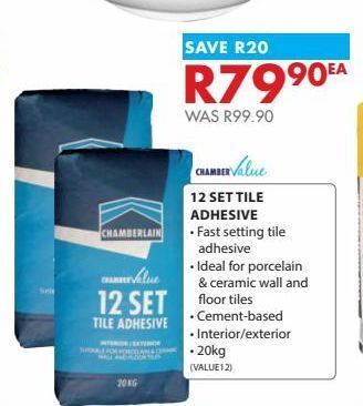 Chamberlain 12 set tile adhesive offer