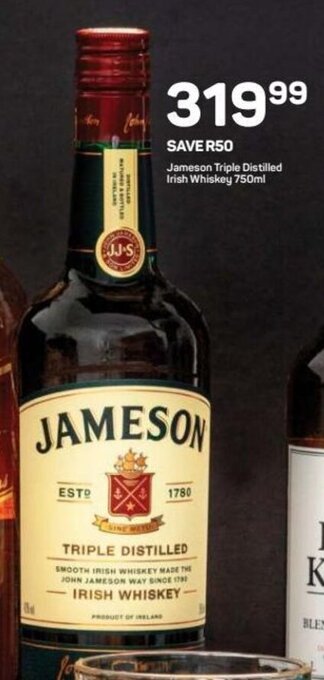 Pick n Pay Liquor Jameson Triple Distilled Irish Whiskey 750 ml offer