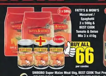 Boxer Fatti's & moni's macaroni / spaghetti & best cook tomato & onions mix offer