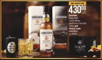 Aerstone Single Malt Scotch Whiskey Land Cask or Sea Cask 750ml and Fitch & Leeds Soda Water 6 x 200 ml