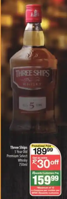 Spar Tops Three Ships 5 Year Old Premium Select Whisky 750ml offer