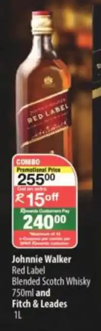 Johnnie Walker Red Label Blended Scotch Whisky 750 ml and Fitch & Leades 1L
