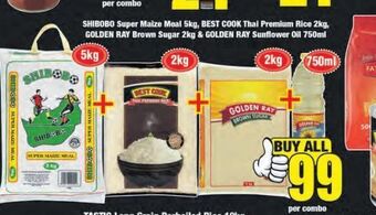 Boxer Shibobo maize meal, best cook rice, golden ray brown sugar & golden ray sunflower oil offer