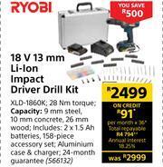 Builders Warehouse Ryobi 18V 13mm Li-Ion Impact Driver Drill Kit XLD-1860K offer
