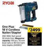 Builders Warehouse Ryobi One Plus 18V Cordless Nailer/ Stapler XNS-1800 offer
