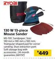 Builders Warehouse Ryobi 130W 13 Piece Mouse Sander MS-130 offer