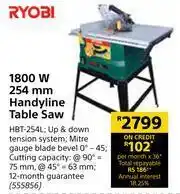 Builders Warehouse Ryobi 1800W 254mm Handyline Table Saw HBT-254L offer
