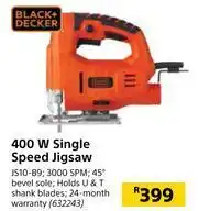 Builders Warehouse Black+Decker 400W Single Speed Jigsaw JS10-B9 offer