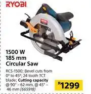 Builders Warehouse Ryobi 1500W 185mm Circular Saw RCS 1500 offer