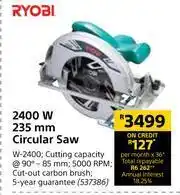 Builders Warehouse Ryobi 2400W 235mm Circular Saw W-2400 offer