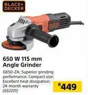 Builders Warehouse Black+Decker 650W 115mm Angle Grinder G650-ZA offer