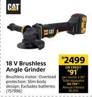 Builders Warehouse Cat 18V Brushless Angle Grinder offer