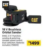 Builders Warehouse Cat 18V Brushless Orbital Sander DX42 offer
