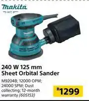 Builders Warehouse Makita 240W 125mm Sheet Orbital Sander M9240B offer