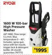 Builders Warehouse Ryobi 1600 W 100-Bar High Pressure Washer AJP-1480 offer
