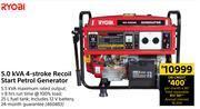 Builders Warehouse Ryobi 5.0 kVA 4-Stroke Recoil Start Petrol Generator offer